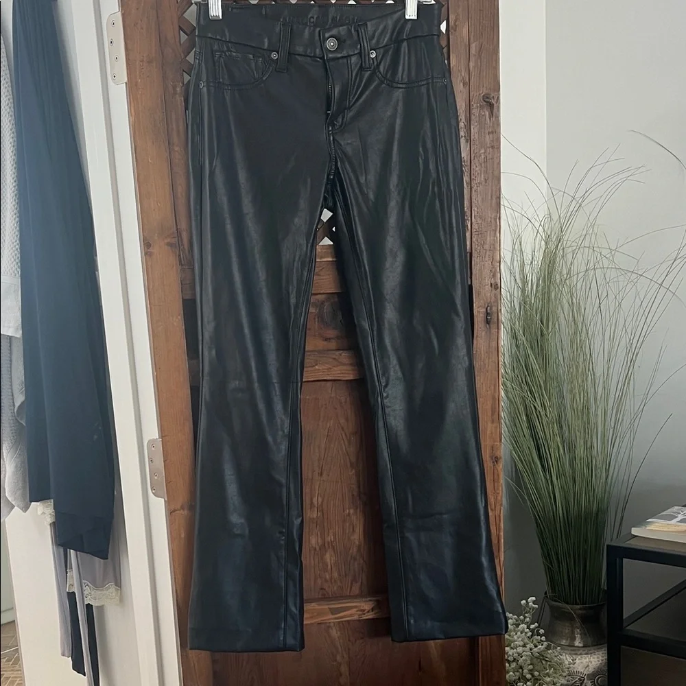 American Eagle Outfitters Black Leather Flare Jeans - Picture 1 of 3